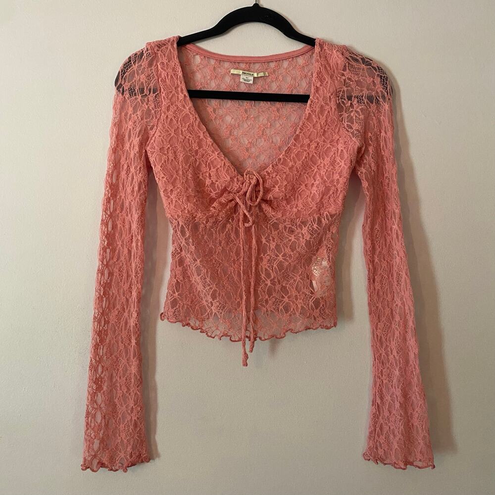 Kimchi Blue Pink Lace Long Sleeve Top Coquette Whimsy Fairy Women's size Small